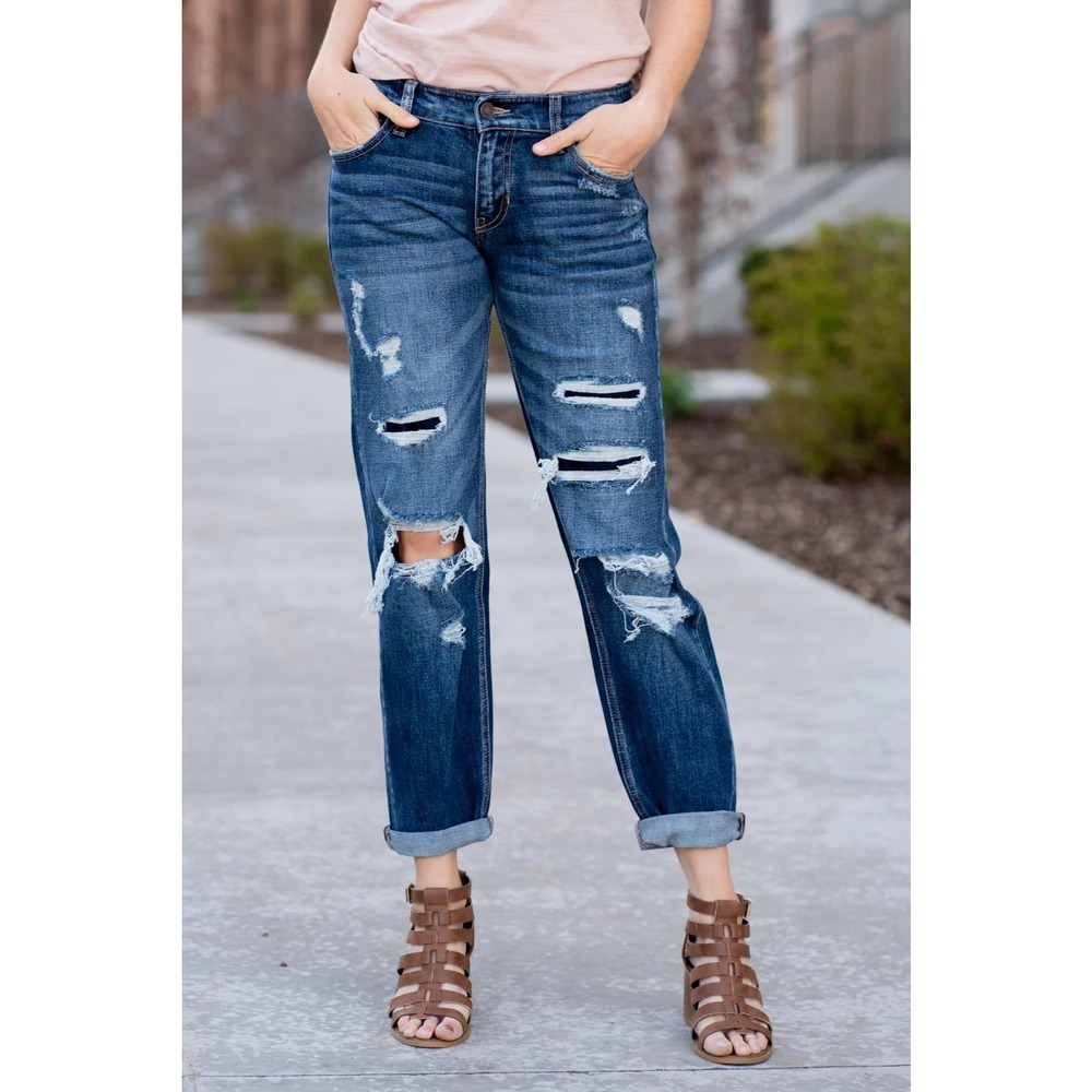 Kancan Ultra-Comfortable Ripped Denim Boyfriend Jeans Size 7/27